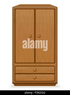 old retro wooden furniture wardrobe vector illustration isolated on white background Stock Vector