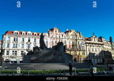 jan Hus Monument, Old Town Square, North Side, Ministerstvo pro mistni, Prague Czech Republic Stock Photo