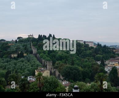 A hillside in Florence, Italy, showing the walls of Forte di Belvedere. Stock Photo