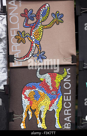 T shirts on sale on a market stall in Barcelona Spain Stock Photo