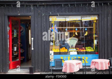 Grocery shop facade, Laugavegur, Reykjavik, Iceland. Stock Photo