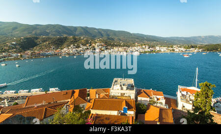 Panorama of Poros island, Greece. Stock Photo