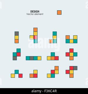 Old video game square template. Brick pieces game background. Vector ...