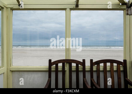 2 July, 2014  The beach from inside the heartbreak Hotel at the eastern end of the island of Terschelling.  Photo Kees Metselaar Stock Photo