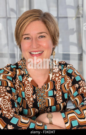 Attractive 40's Blond Woman Smiling at Camera, USA Stock Photo