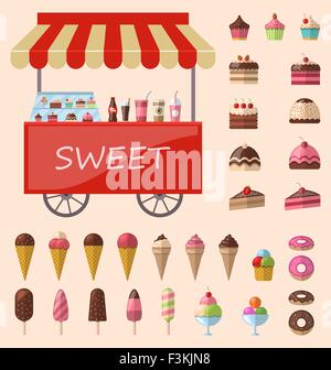 Delicious sweets and ice cream icons set Stock Vector