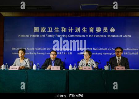 (151009) -- BEIJING, Oct. 9, 2015 (Xinhua) -- The National Health and Family Planning Commission of China holds a press conference on the work of mental health in China in Beijing, capital of China, Oct. 9, 2015. (Xinhua/Shen Bohan)(wjq) Stock Photo