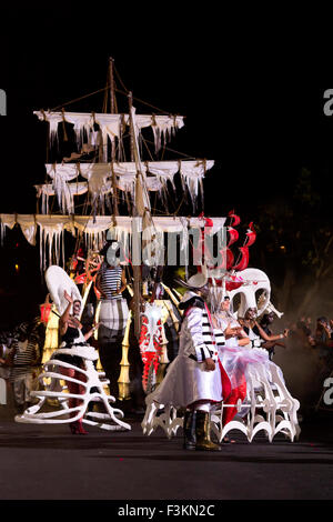 Ghost ship float and dancers at the Cape Carnival 2013, Fanfare street in GreenPoint subdivision,  Cape Town, South Africa Stock Photo