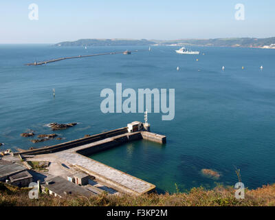 Fort Bovisand Pier and harbour on the Plymouth Sound, Bovisand, Plymouth, Devon, UK Stock Photo