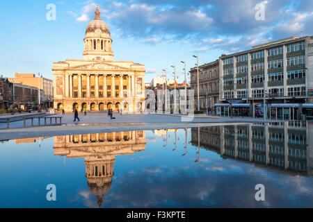 The Council House, Nottingham City Council, lit by evening sunlight in the Old Market Square, Nottingham city centre, England, UK Stock Photo