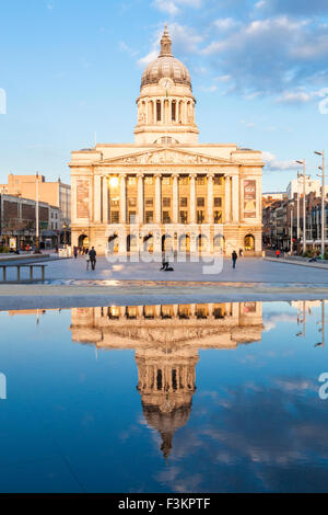 The Old Market Square and the Council House in Nottingham city centre  lit by evening sunlight during Spring. Nottingham, England, UK. Stock Photo