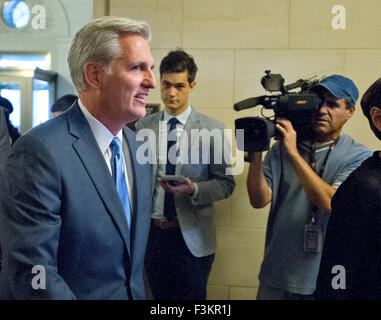 United States House Majority Leader Kevin McCarthy (Republican of California) arrives for the meeting with his Republican colleagues in the Longworth House Office Building in Washington, DC where he informed them he was dropping out of the race to succeed retiring US House Speaker John A. Boehner (Republican of Ohio) on Thursday, October 8, 2015. Credit: Ron Sachs/CNP - NO WIRE SERVICE - Stock Photo