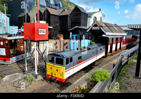 Hastings, East Sussex, England, UK. Hastings Miniature Railway (HMR) 10.25' (260 mm) gauge miniature railway on the seafront.  O Stock Photo