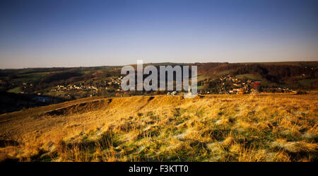 View towards Woodchester from Minchinhampton common, Gloucestershire Cotswolds Stock Photo