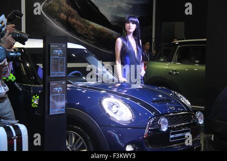 Hanoi. 9th Oct, 2015. Photo taken on Oct. 9, 2015 shows Mini Cooper S 5 Door exhibited on the Vietnam International Motor Show 2015 in Hanoi, Vietnam. Vietnam International Motor Show 2015 officially kicked off here on Friday. This is the first exclusive exhibition held by nine official automobile importers including Audi, BMW, Jaguar, Land Rover, Luxgen, MINI, Porsche, Renault and BAIC. © Le Yanna/Xinhua/Alamy Live News Stock Photo