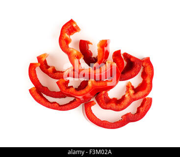 Juicy red bell pepper cut up and isolated on white Stock Photo