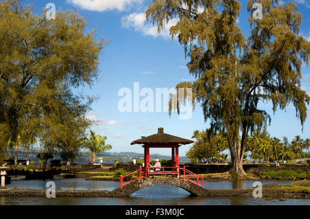 Japanese-style garden Lili'uokalani Park in Hilo. Big Island. Hawaii. USA. Liliʻuokalani Park and Gardens is a 30-acre (120,000 Stock Photo