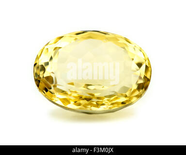Beautiful natural yellow citrine gemstone isolated on white Stock Photo