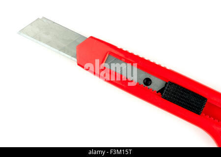 Macro of utility knife blade isolated on white Stock Photo