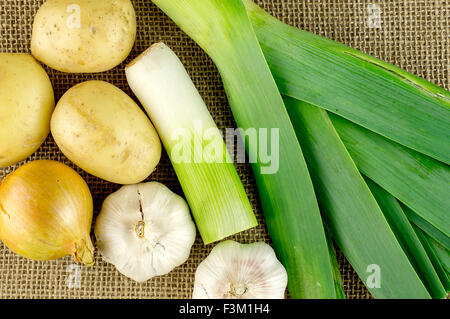 Overhead macro of fresh homemade soup and stew ingredients Stock Photo