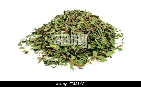 Macro closeup of fresh tarragon herb in pile isolated on white Stock Photo