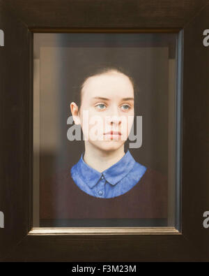 Edinburgh.UK. 9th October. BP Portrait Display in Scottish National Portrait Gallery. BP Portrait Award display in Edinburgh 10 October 2015 - 28 February 2016. Pictured 2nd Prize frame called Eliza. A portrait of his Niece by Michael Gaskell. Pako Mera/Alamy Live News. Stock Photo