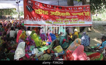 Allahabad, India. 09th Oct, 2015. Bahujan Samaj Party (BSP) members during the Dalit Sammelan on the occasion of BSP founder Kashiram Jayanti birth anniversary. The Bahujan Samaj Party (BSP) is a national political party in India. It was formed mainly to represent Bahujans (literally meaning 'People in majority'), referring to people from the Scheduled Castes, Scheduled Tribes and Other Backward Castes (OBC) as well as minorities. © Amar Deep/Pacific Press/Alamy Live News Stock Photo