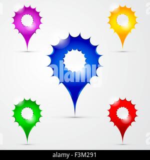 Different colors set of bright map pointers Stock Vector