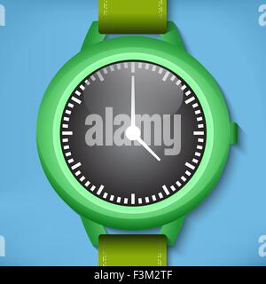 Green analog watches image with blue background Stock Vector
