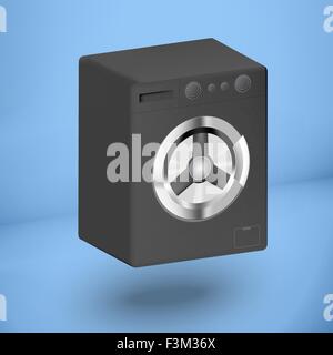 Closed washing machine on blue background. 3d Stock Vector