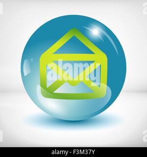 White mail icon in the orange glass sphere Stock Vector