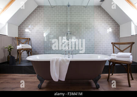 Roll top bath with ball and claw feet in luxury bathroom Stock Photo