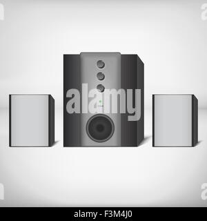 Two black stereo speakers with subwoofer, vector Stock Vector