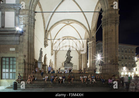 The Loggia Dei Lanzi in Florence, Tuscany, Italy at night Stock Photo