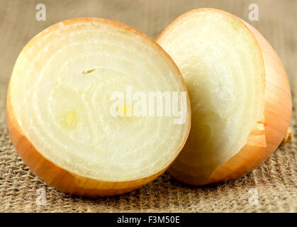 Closeup macro of onion cut in half Stock Photo