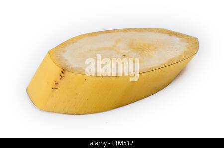 Closeup slice of unpeeled natural Australian yellow banana Stock Photo