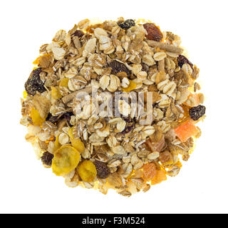 Mixed muesli in a circle shaped pile isolated against a white backgound Stock Photo