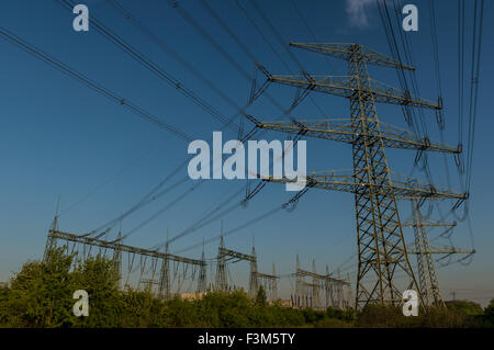 Electric power transformation substation Stock Photo