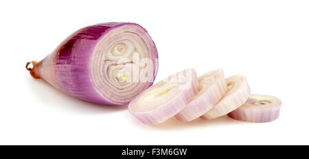 Pieces of echalion onion isolated on white Stock Photo