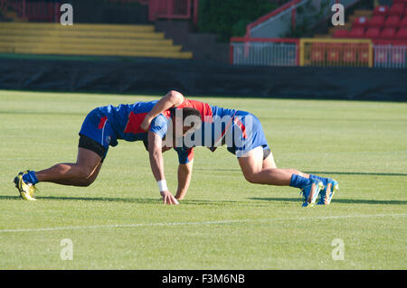 Gateshead, UK, 9 October 2015, Samoan players warming up during their Captain's run the day before their pool match against Scotland in the Rugby World Cup 2015. Credit: Colin Edwards/Alamy Live News Stock Photo
