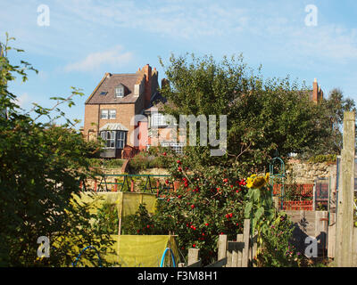 Newcastle Upon Tyne, UK. 9th October 2015. UK Weather: Automnal landscape of dwellings and gardens bathe in the afternoon sunshine in the village of Tynemouth on the banks of the Tyne. Stock Photo