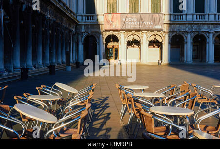 Dawn sunlight on an empty Piazza San Marco Venice Veneto Italy Europe Stock Photo