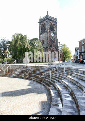 St Michael and All Angels church Middlewich Cheshire tower clock trees and curved steps Stock Photo