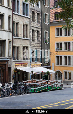 Street scene near the Place du Bourg de Four in the old town district of Geneva, Switzerland Stock Photo