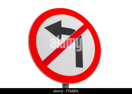 Road sign don't turn left on white background Stock Photo