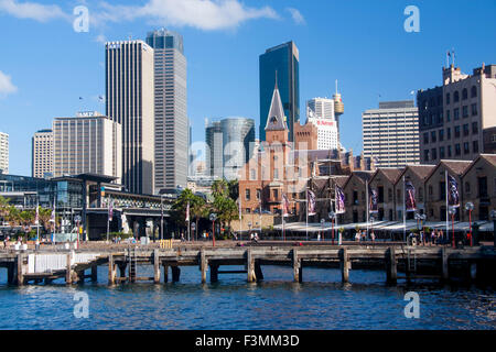 The Rocks District Sydney view across Campbells Cove to Australasian Steam Navigation Company building and Overseas PAssenger Te Stock Photo