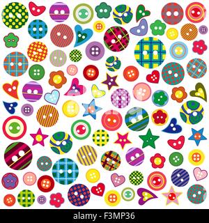 Many colored ornamental buttons of different shapes isolated on a white background, vector artwork Stock Vector