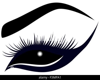 Abstract female eye with long lashes, vector illustration in dark blue and black hues Stock Vector