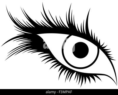 Abstract black silhouette of human eye with long lashes, hand drawing vector illustration Stock Vector