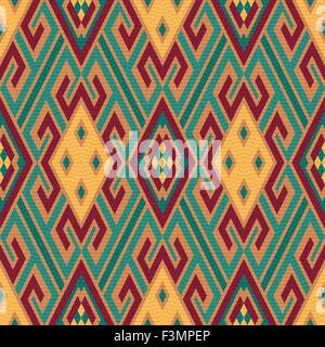 Seamless colourful rhombus ornamental vector pattern with oriental elements mainly in soft red, orange and turquoise hues Stock Vector